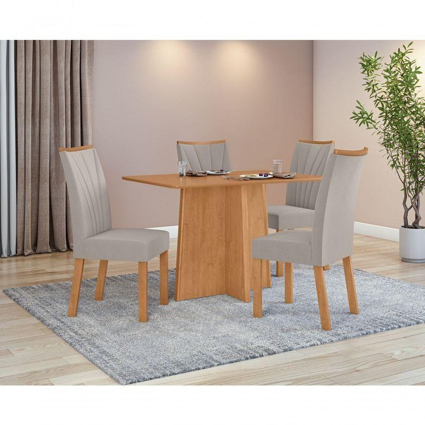 Conjunto Sala De Jantar Mesa Celebrare 120 4 Lugares Tampo Mdf Amêndoa 120cm Móveis Lopas - imagem 3