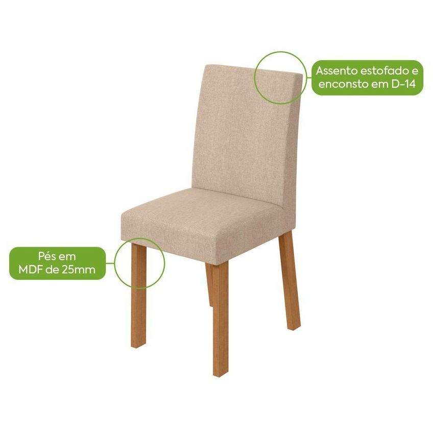 Conjunto Sala De Jantar Athenas 120 Com 4 Cadeiras Laini Tampo Vidro Off White Amendoa Clean Móveis - imagem 3
