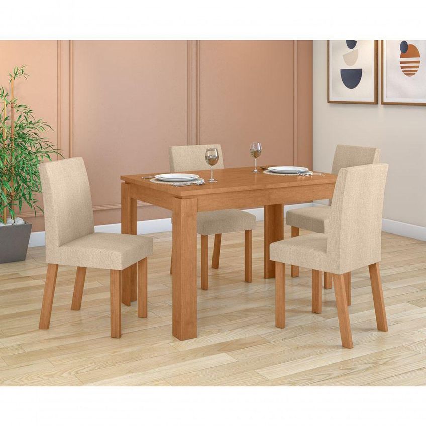 Conjunto Sala De Jantar Athenas 120 Com 4 Cadeiras Laini Tampo Vidro Off White Amendoa Clean Móveis - imagem 4