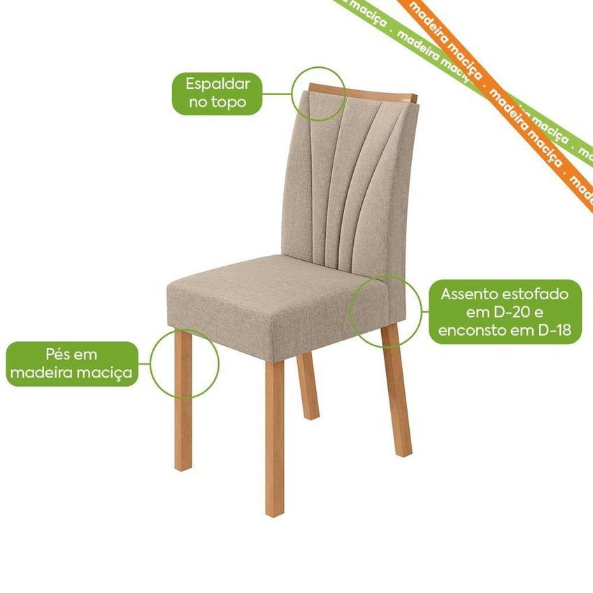 Conjunto Sala De Jantar Athenas 180 6 Lugares Vidro Off White Com Cadeiras Téssera Amêndoa Clean - imagem 4