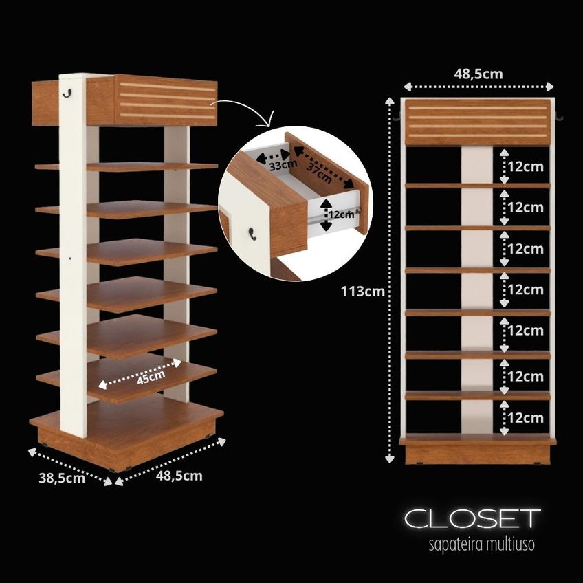 Sapateira Multiuso Estante Organizadora Closet - Freijó E Off White - imagem 3