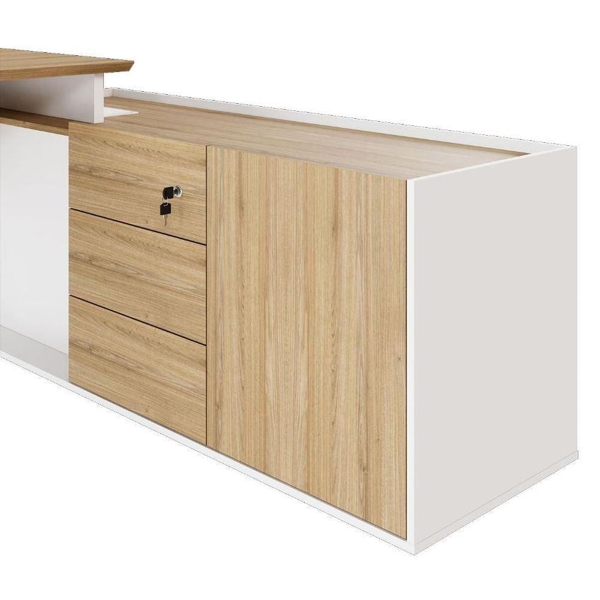 Mesa Para Escritório Em L Diretor Moderno 3 Gavetas Mdf Mdp 180cm Macadâmia F5 Office - imagem 2