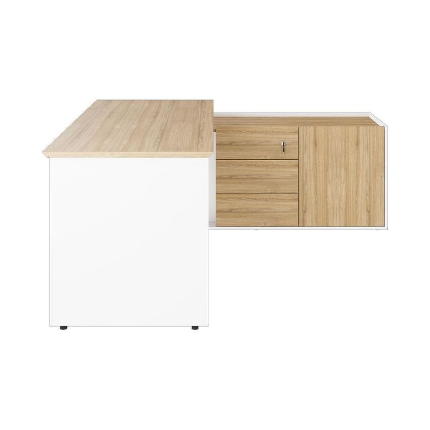 Mesa Para Escritório Em L Diretor Moderno 3 Gavetas Mdf Mdp 180cm Macadâmia F5 Office - imagem 5