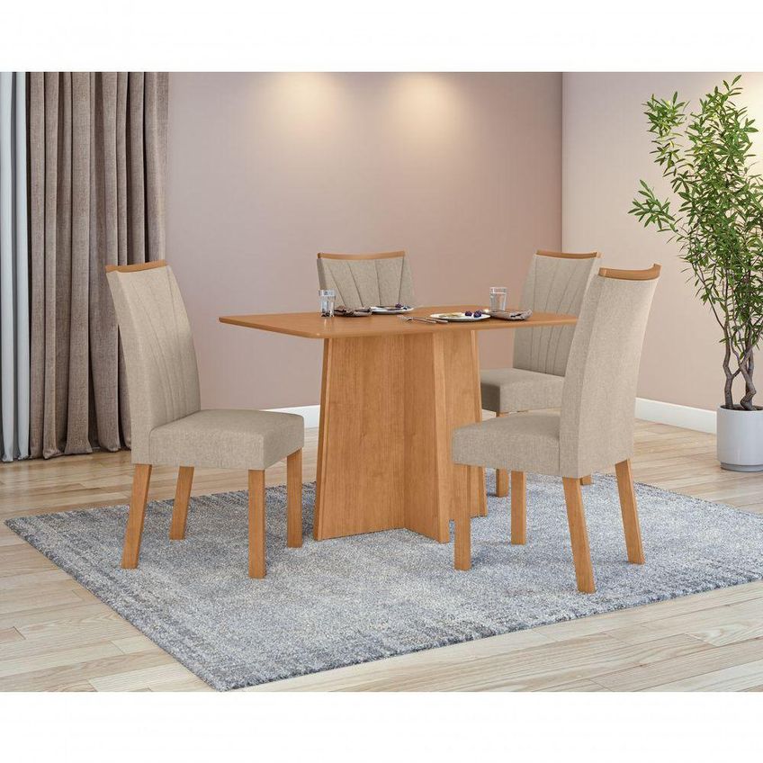 Conjunto Sala De Jantar Mesa Celebrare 120 E Cadeiras Apogeu 4 Lugares Tampo Mdp Amendoa Clean - imagem 4