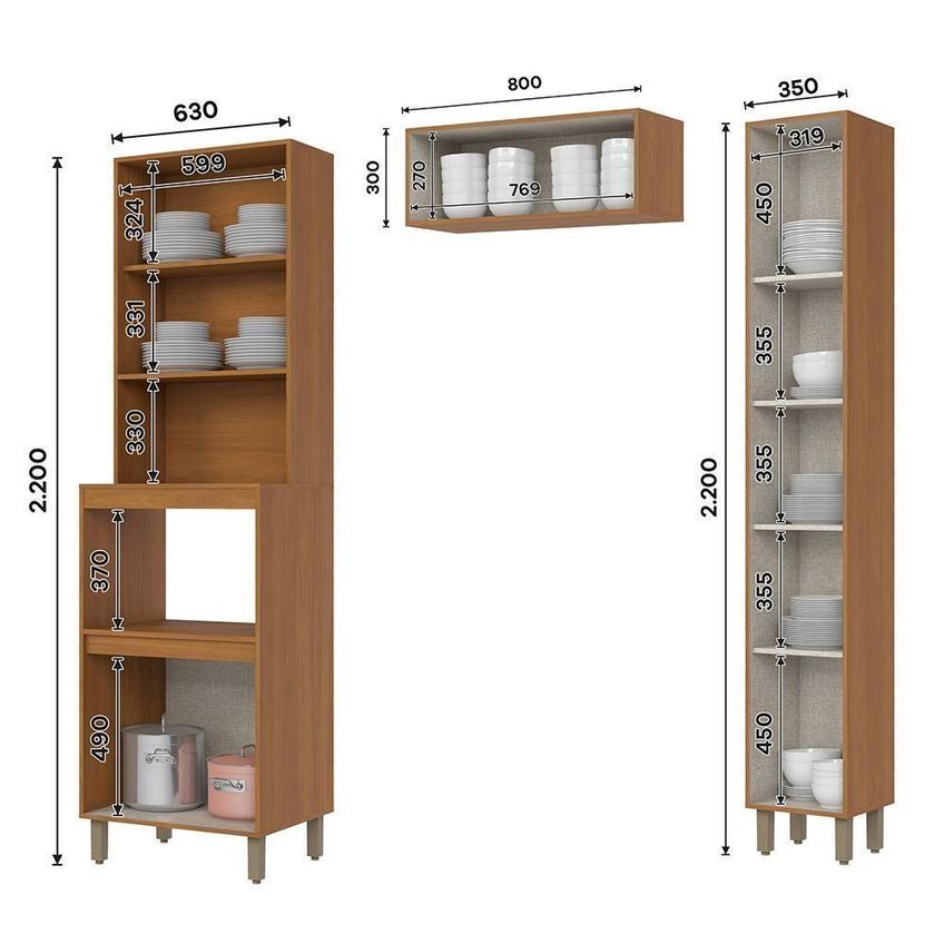 Cozinha Venaly 10 Portas 2 Gavetas MDF-MDP 298cm Cinamomo Off White Móveis Henn - imagem 4