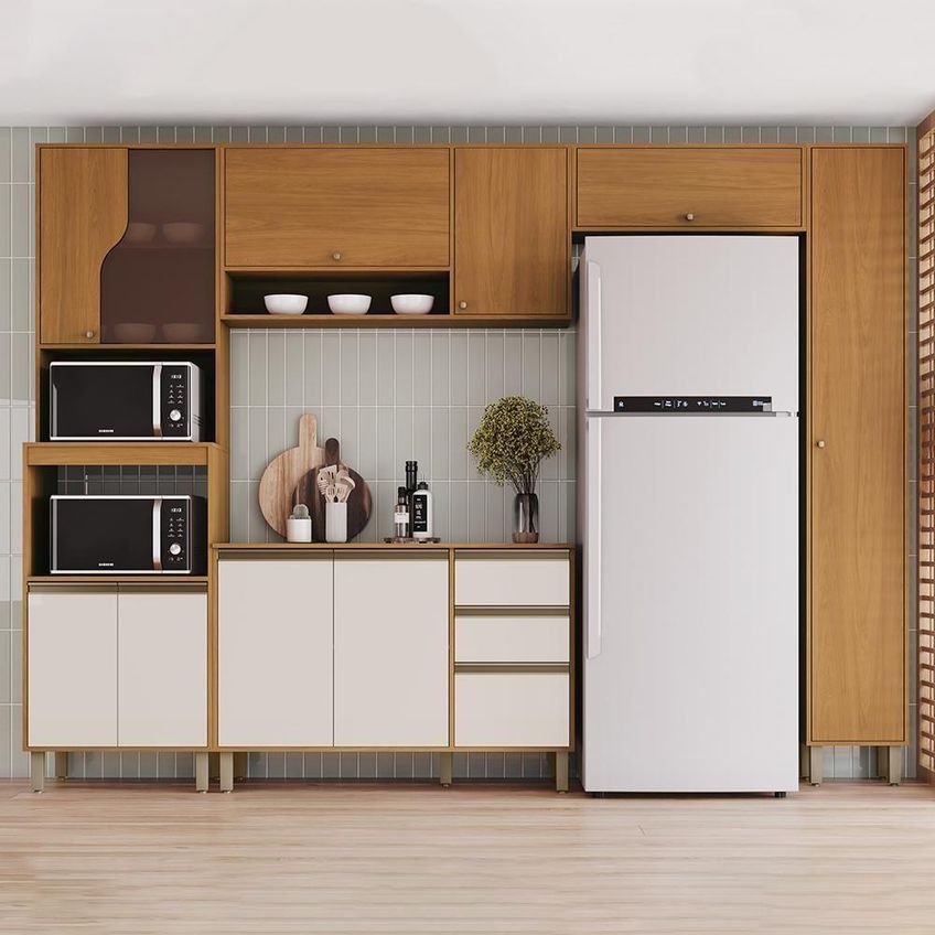 Cozinha Venaly 10 Portas 2 Gavetas MDF-MDP 298cm Cinamomo Off White Móveis Henn - imagem 5