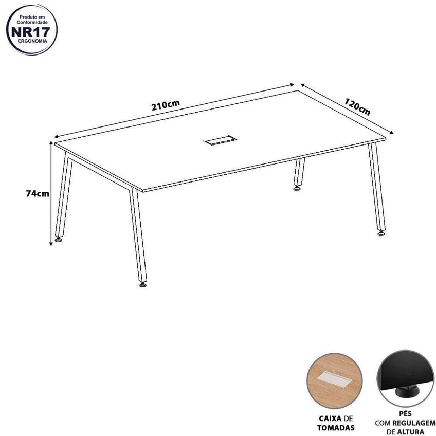 Mesa De Reunião Corporativa 6 Lugares 210cm X 120cm Cinza F5 Office - imagem 3