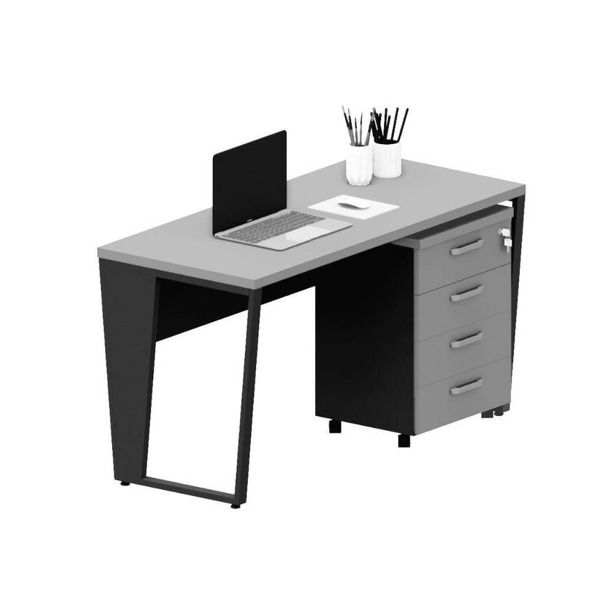 Mesa Escrivaninha Com Gaveteiro Industrial 4 Gavetas 135cm Cinza Sagrado Com Preto F5 Office - imagem 3