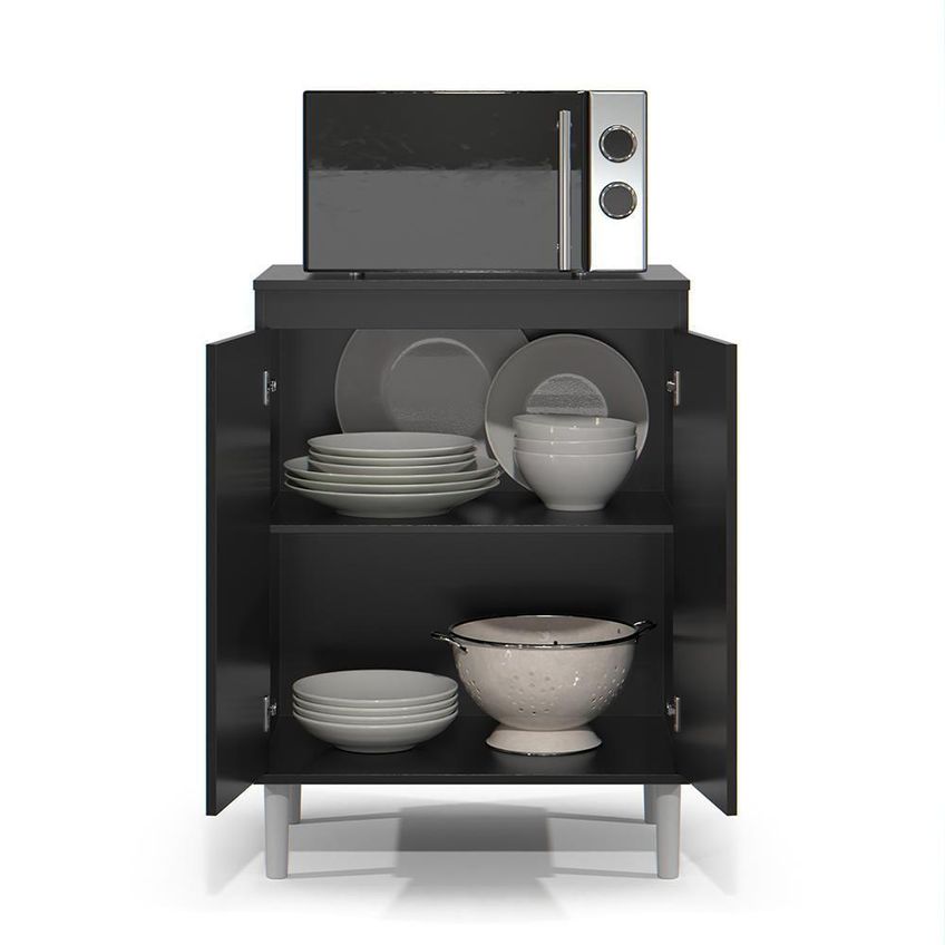 Balcão Para Micro-ondas 2 Portas 1 Prateleira Mdp 61cm Preto Ej - imagem 3