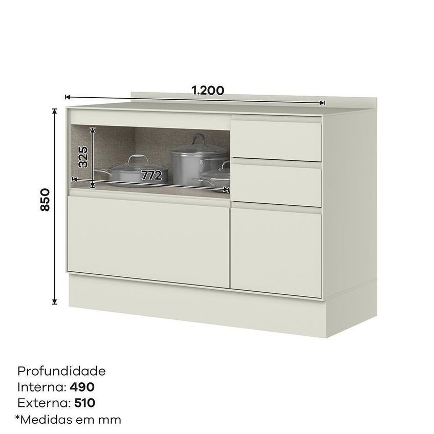 Balcão Pia Fineze 1 Porta 4 Gavetas MDF 120cm Bege - imagem 3
