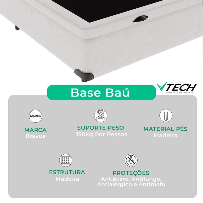 Cama Box Com Baú Solteirão Four Season Pillow Top Molas Ensacadas Branco Vtech 96cm - imagem 3