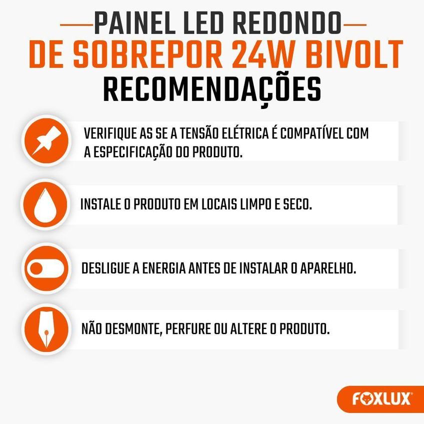 Painel LED Redondo Sobrepor 24W 6500K Branco Frio Foxlux - imagem 4