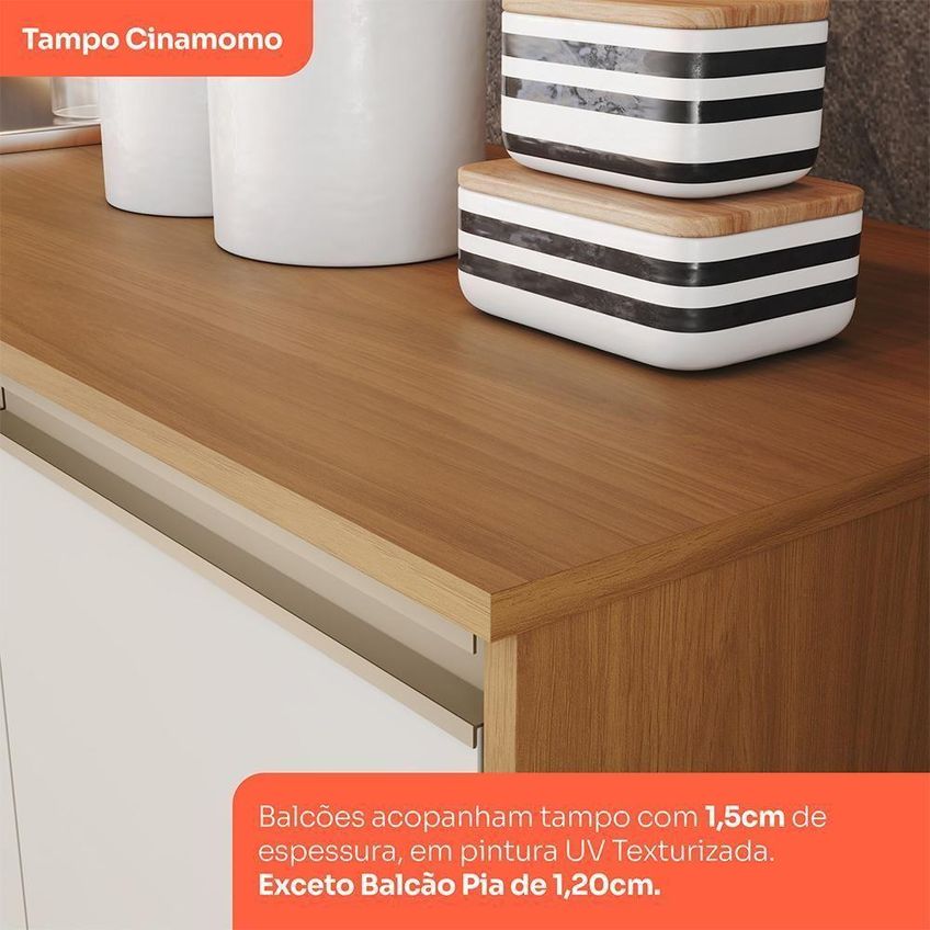 Balcão Venaly 2 Portas Sem Gavetas MDF-MDP 80cm Cinamomo E Off White - imagem 5