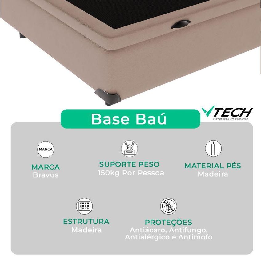 Cama Box Com Baú Viúvo Bravus Madeira Tecido Bege Vtech 128cm - imagem 3
