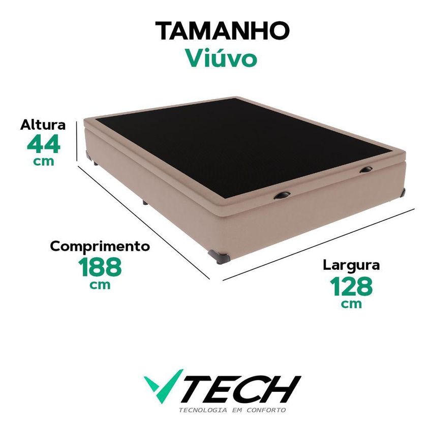Cama Box Com Baú Viúvo Bravus Madeira Tecido Bege Vtech 128cm - imagem 4