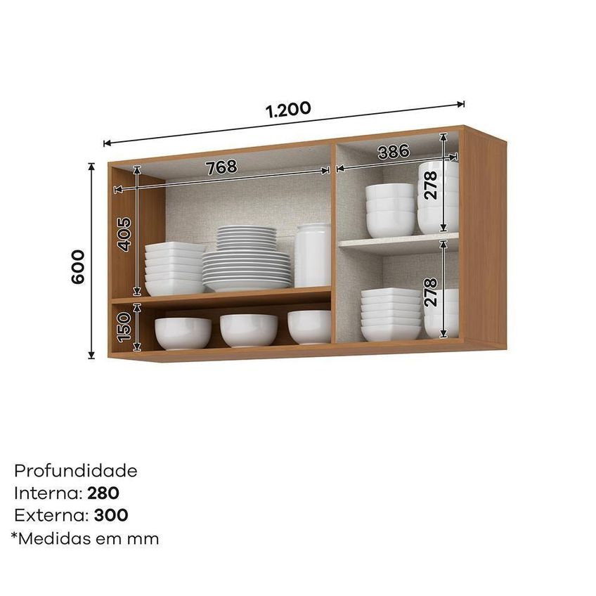 Armário Aéreo Venaly 120cm 2 Portas MDF-MDP com Nicho Cinamomo Móveis Henn - imagem 3