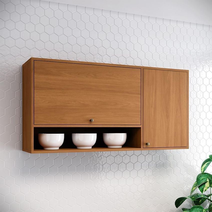 Armário Aéreo Venaly 120cm 2 Portas MDF-MDP com Nicho Cinamomo Móveis Henn - imagem 4