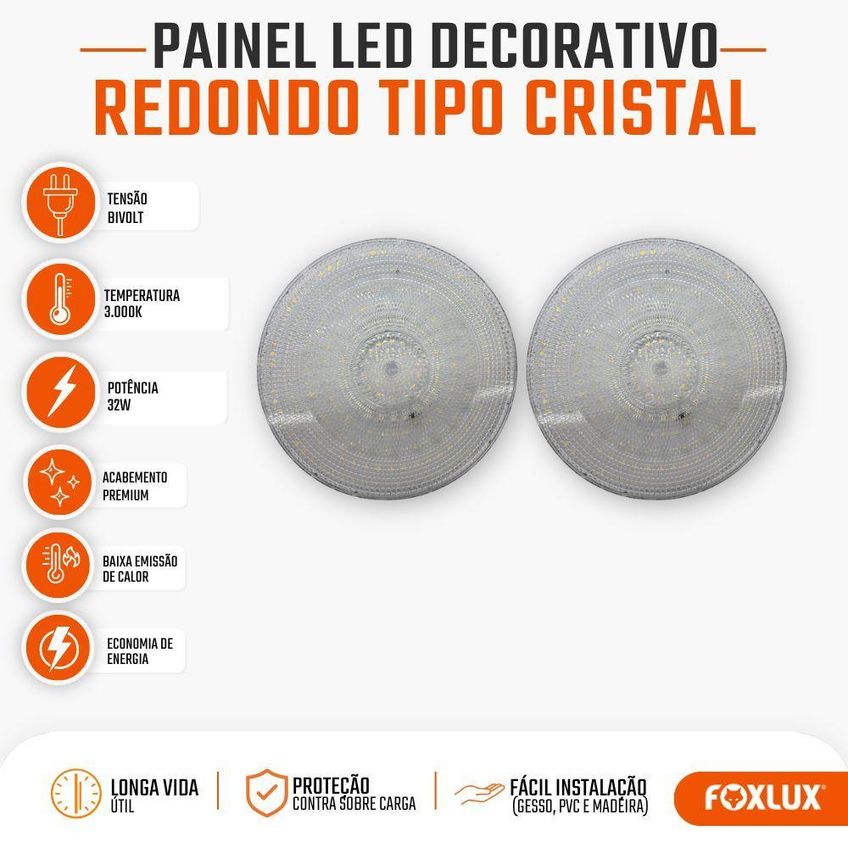 Painel Led Redondo Decor Foxlux 32w Branco Quente Bivolt Kit Com 2 - imagem 3