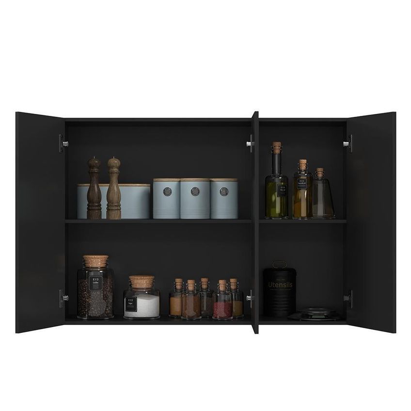 Armário Aéreo 3 Portas 100cm MDP Bater Preto EJ Móveis - imagem 3