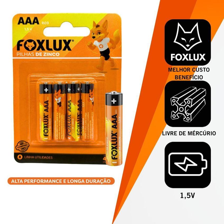 Pilha AAA Palito Foxlux Zinco-Carbono R03 1,5V 4 Unidades - imagem 4