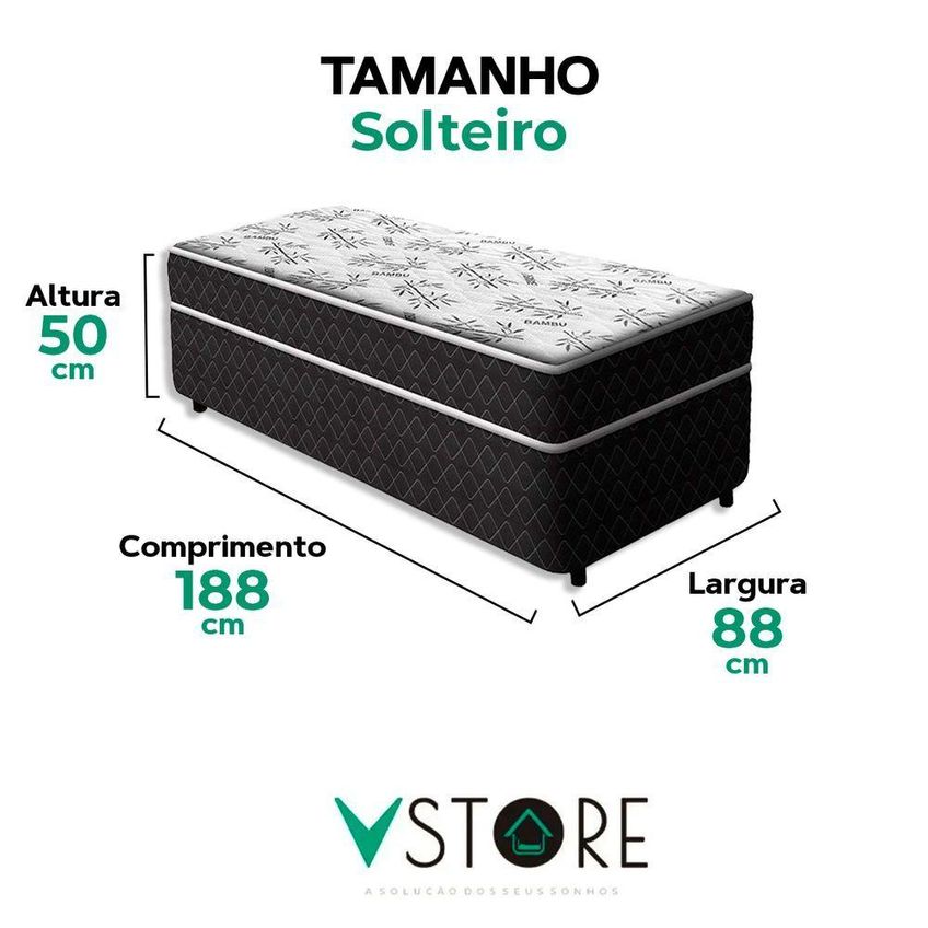 Cama Box Solteiro Benfica Colchão Acoplado Espuma D33 Tecido Antialérgico Preto V-Store - imagem 3