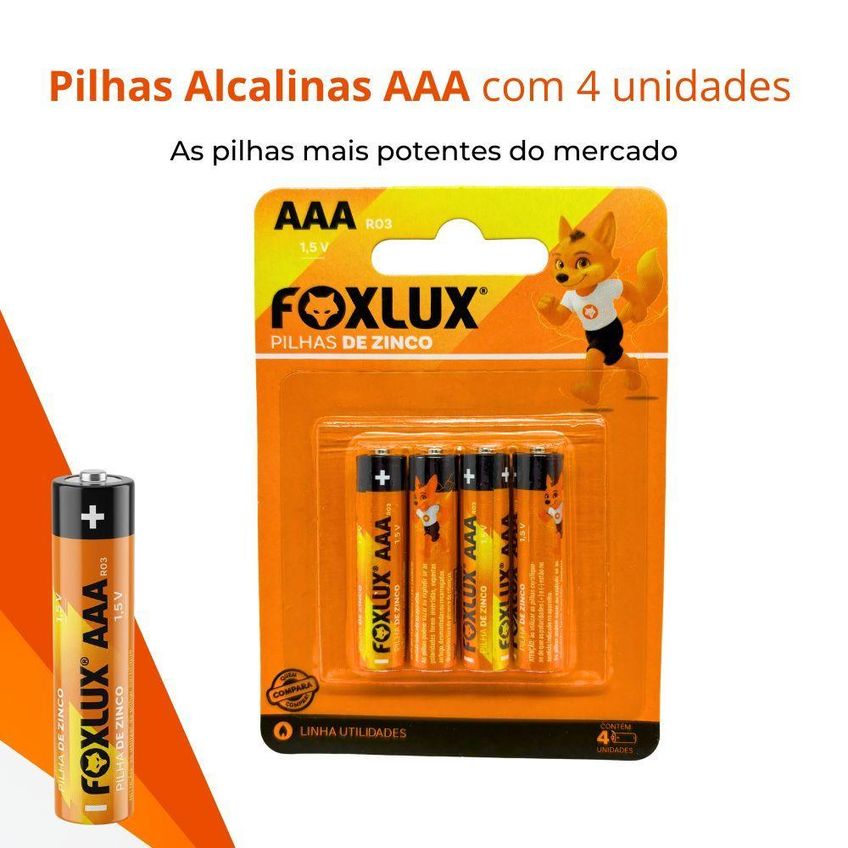 Pilha AAA Palito Foxlux Zinco-Carbono R03 1,5V 4 Unidades - imagem 5