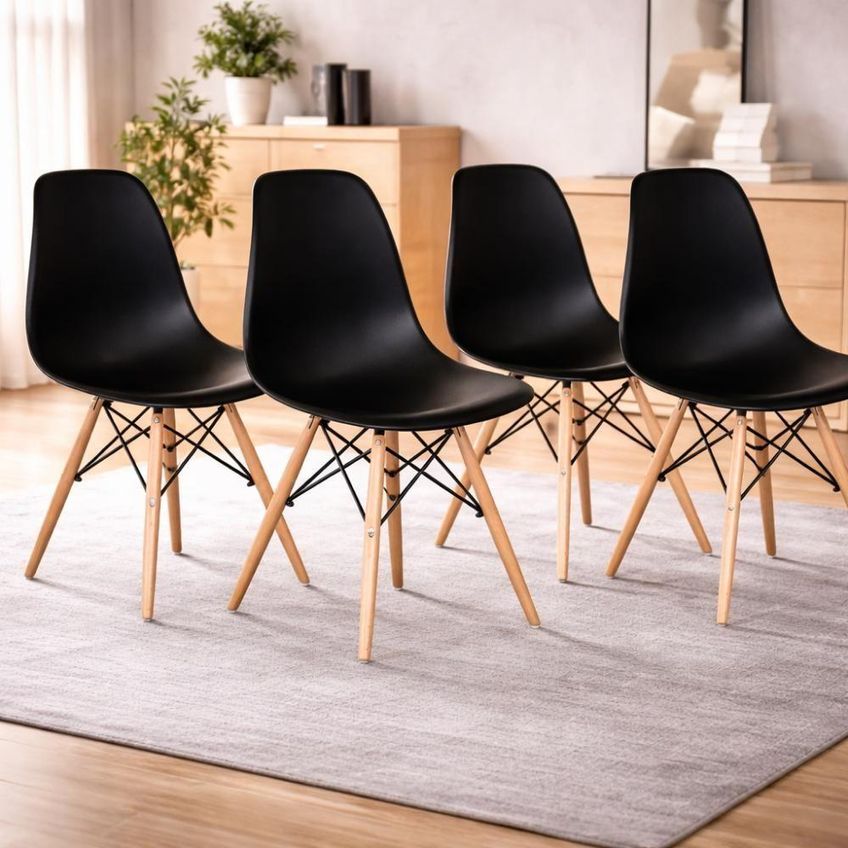 Conjunto De Jantar Eiffel 4 Lugares Tampo Mdf Cadeiras Polipropileno Preto 80cm Decoreshop - imagem 3