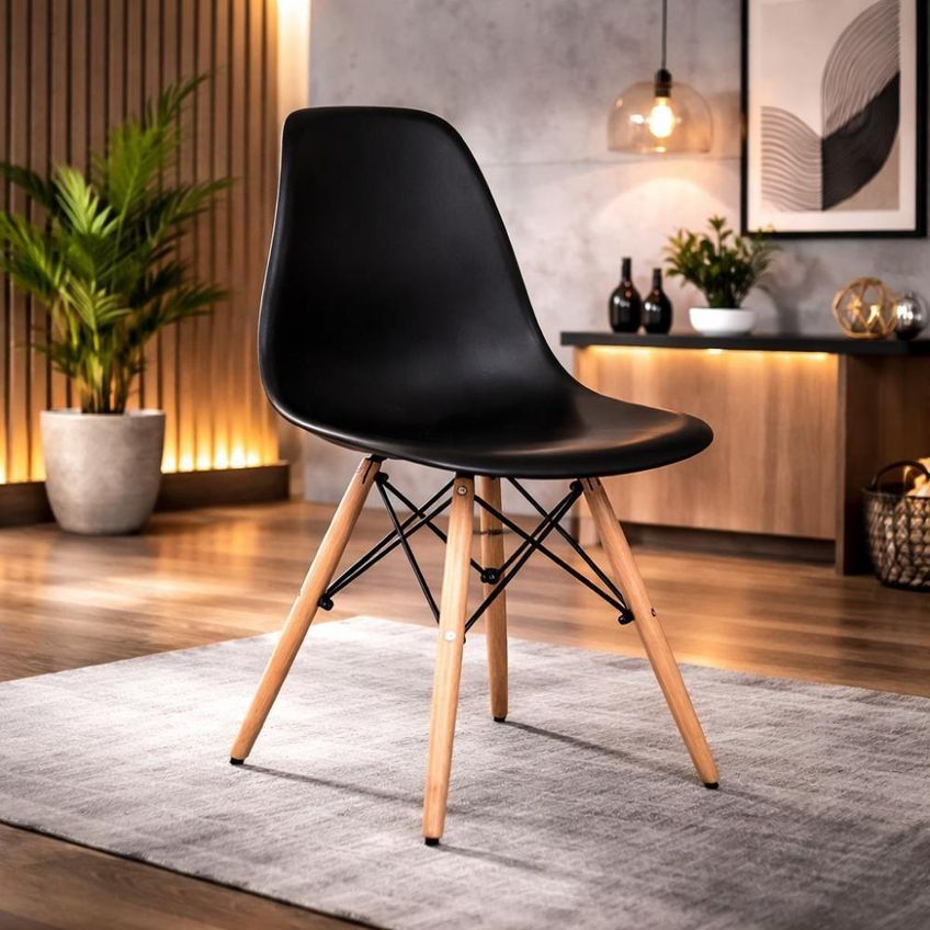 Conjunto De Jantar Eiffel 4 Lugares Tampo Mdf Cadeiras Polipropileno Preto 80cm Decoreshop - imagem 4