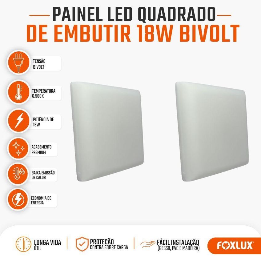 Painel Led Quadrado Embutir Iluminação Uniforme Baixo Consumo Branco Frio Foxlux 18w - imagem 3
