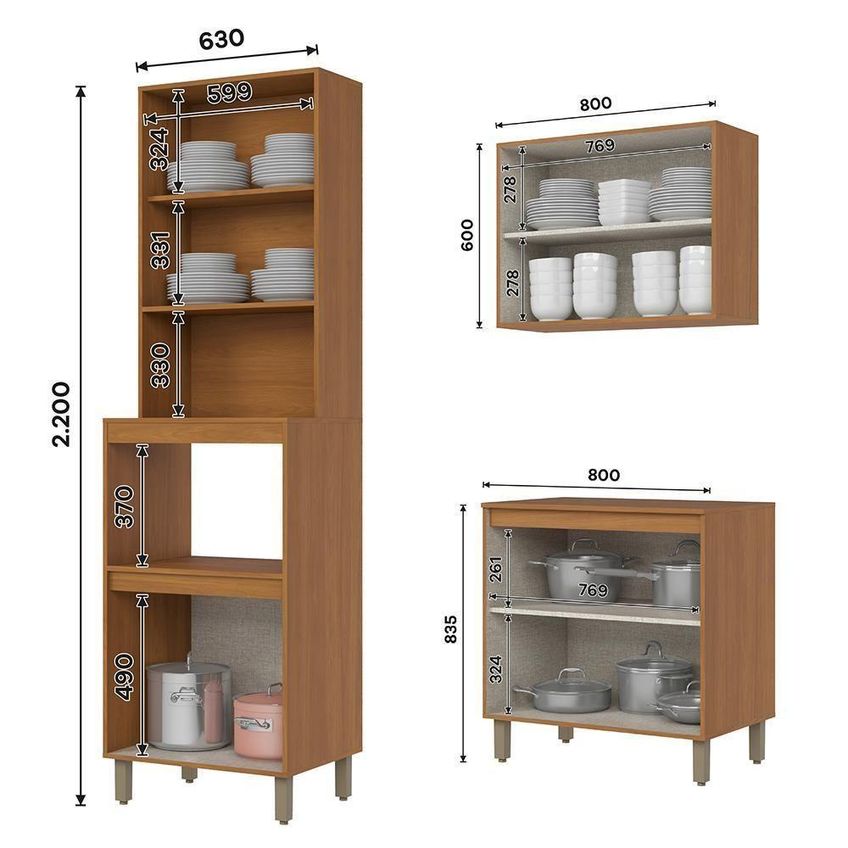 Cozinha Venaly 5 Peças 12 Portas 2 Gavetas MDF-MDP 263cm Móveis Henn - imagem 3