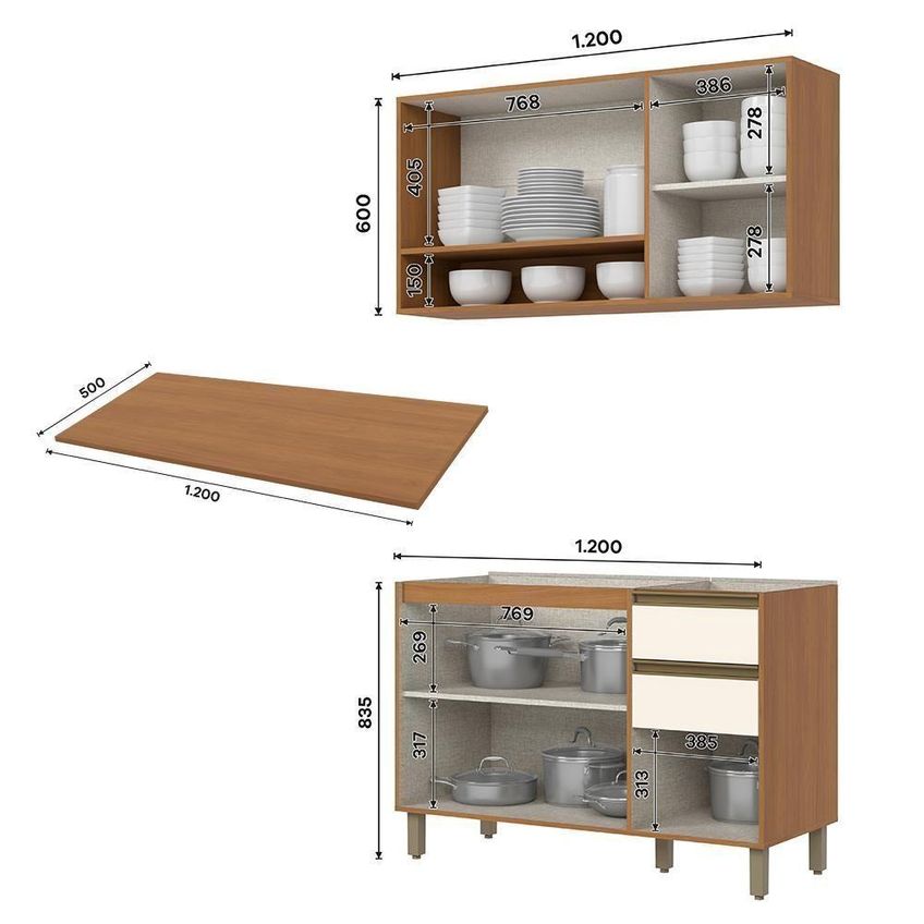 Cozinha Venaly 5 Peças 12 Portas 2 Gavetas MDF-MDP 263cm Móveis Henn - imagem 5