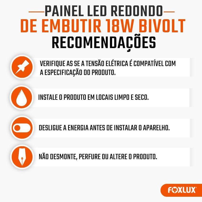 Painel LED Redondo Embutir 18W 4000K Branco Neutro Bivolt Foxlux Kit 2 - imagem 5