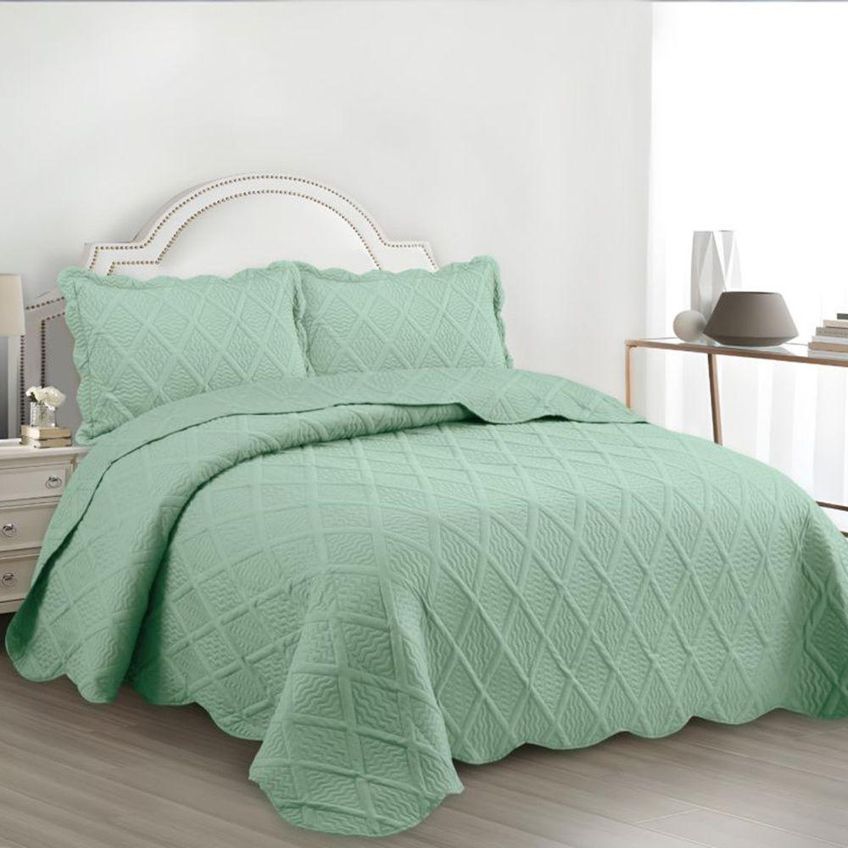 Cobre Leito Vila Real King 3 Peças Micropercal 300 Fios Dupla Face Verde Casa Show Enxovais - imagem 3