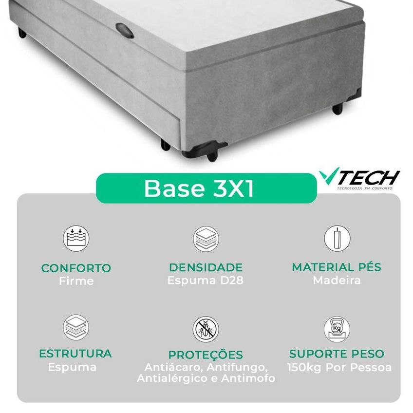Bicama Baú Solteiro Com Colchão Four Season Madeira Cinza Vtech - imagem 4