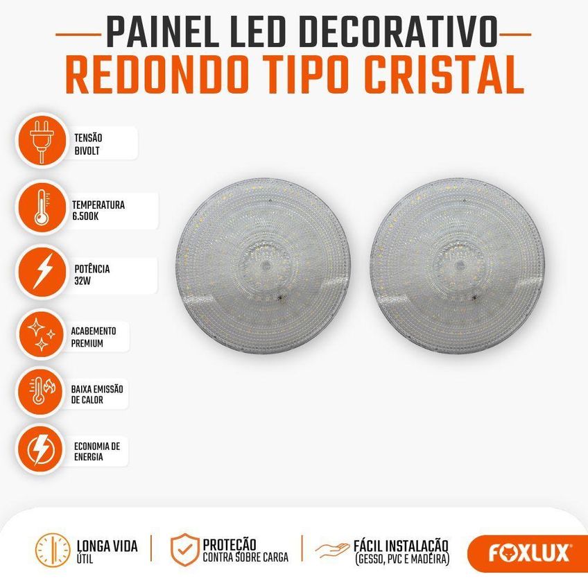 Painel Led Redondo Decor Foxlux 32w Branco Frio Bivolt Kit 2 - imagem 4