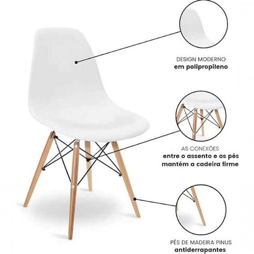 Cadeira Eiffel DSW Estrutura em Madeira Assento em Polipropileno Branco Decoreshop - imagem 3