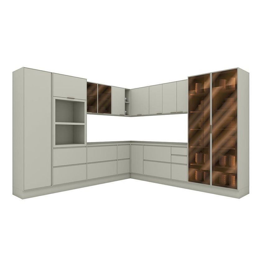 Cozinha Modulada Fineze 12 Portas 8 Gavetas MDF 315cm Bege Móveis Henn - imagem 3