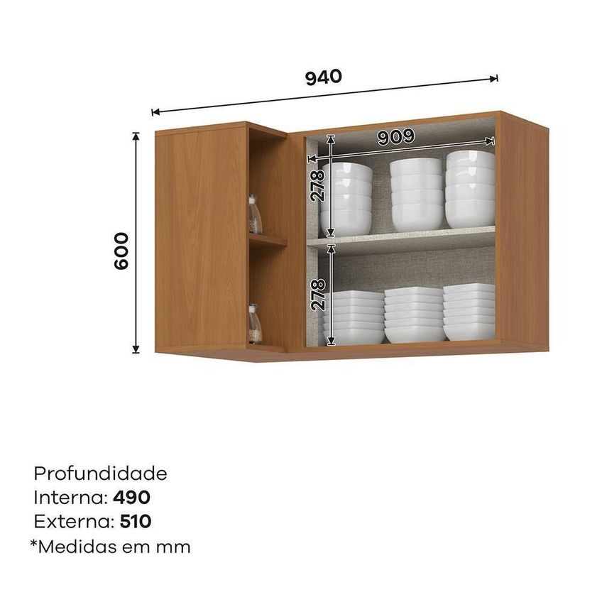 Armário Aéreo Venaly 95cm 1 Porta MDF-MDP Cinamomo Móveis Henn - imagem 5