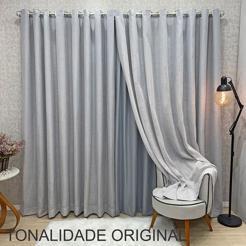 Cortina Para Varão Athenas Linha Nobre 4,00m X 2,70m Poliéster Cinza Casa Show Enxovais - imagem 3