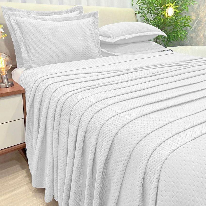 Cobre Leito Colcha Inspiração Queen 3 Peças 100% Poliéster Macio Bege E Branco Casa Show Enxovais - imagem 3