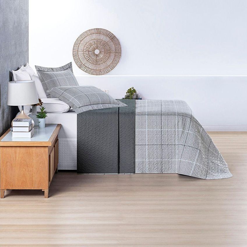 Cobre Leito Colcha Michigan Queen 3 Peças 100% Poliéster Matelado Dupla Face Branco Casa Show - imagem 5