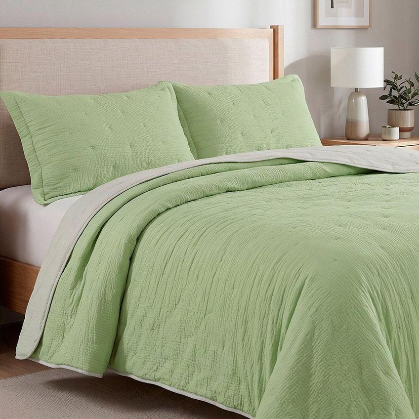 Cobre Leito Colcha Stylo Casal 3 Peças 100% Poliéster Microfibra Dupla Face Verde Casa Show Enxovais - imagem 3