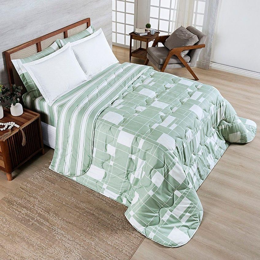 Coordenado Edredom E Cobre Leito Elyte King 4 Peças Dupla Face Floral Branco - imagem 4
