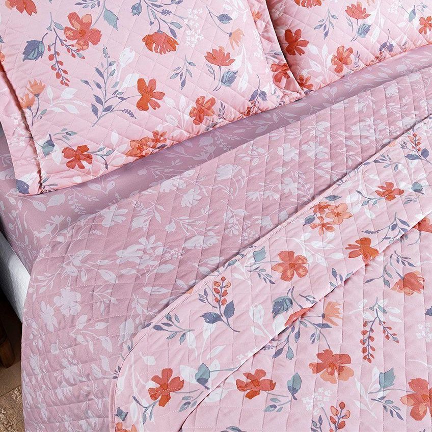 Cobre Leito Colcha Elyte Casal 3 Peças 100% Poliéster Matelassê Dupla Face Floral Branco Casa Show - imagem 2