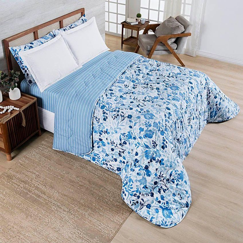 Coordenado Edredom E Cobre Leito Elyte Queen 100% Poliéster Dupla Face Branco Casa Show Enxovais - imagem 3