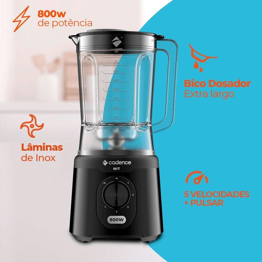 Liquidificador Cadence Liq200 800w 2,5l 5 Velocidades Preto 110v - imagem 5
