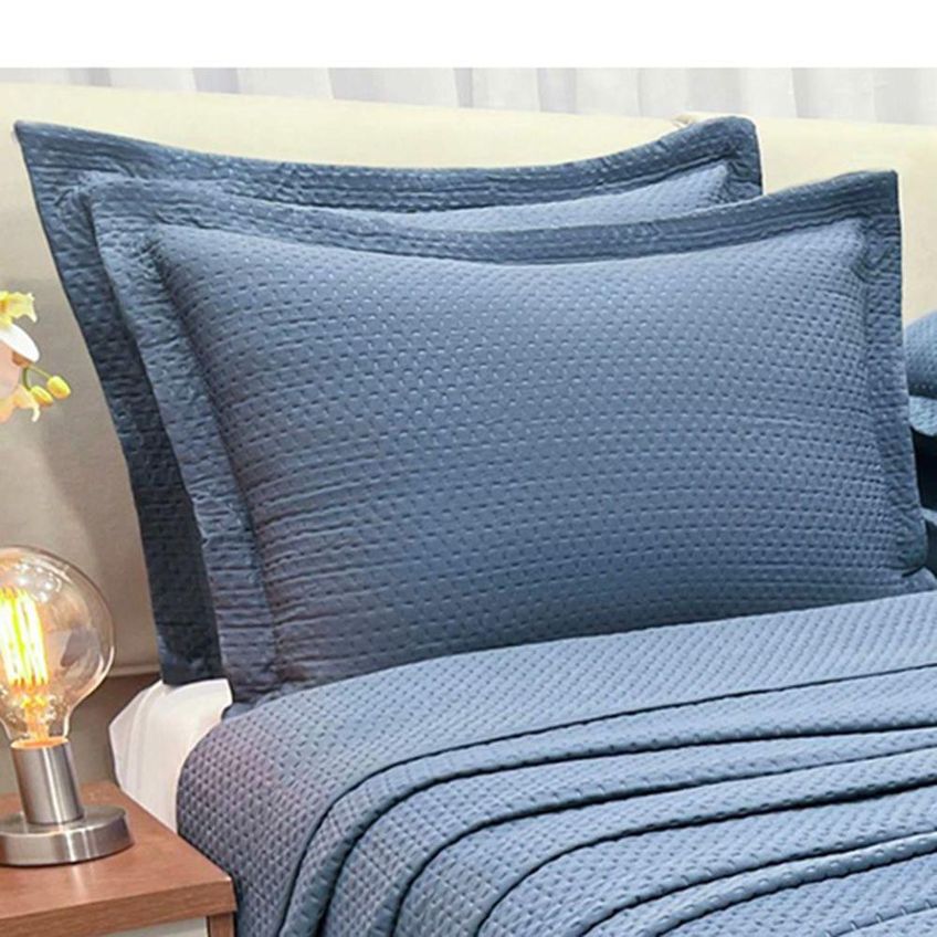 Cobre Leito Colcha Inspiração Casal 3 Peças 100% Poliéster Microfibra Bege E Azul Casa Show Enxovais - imagem 2