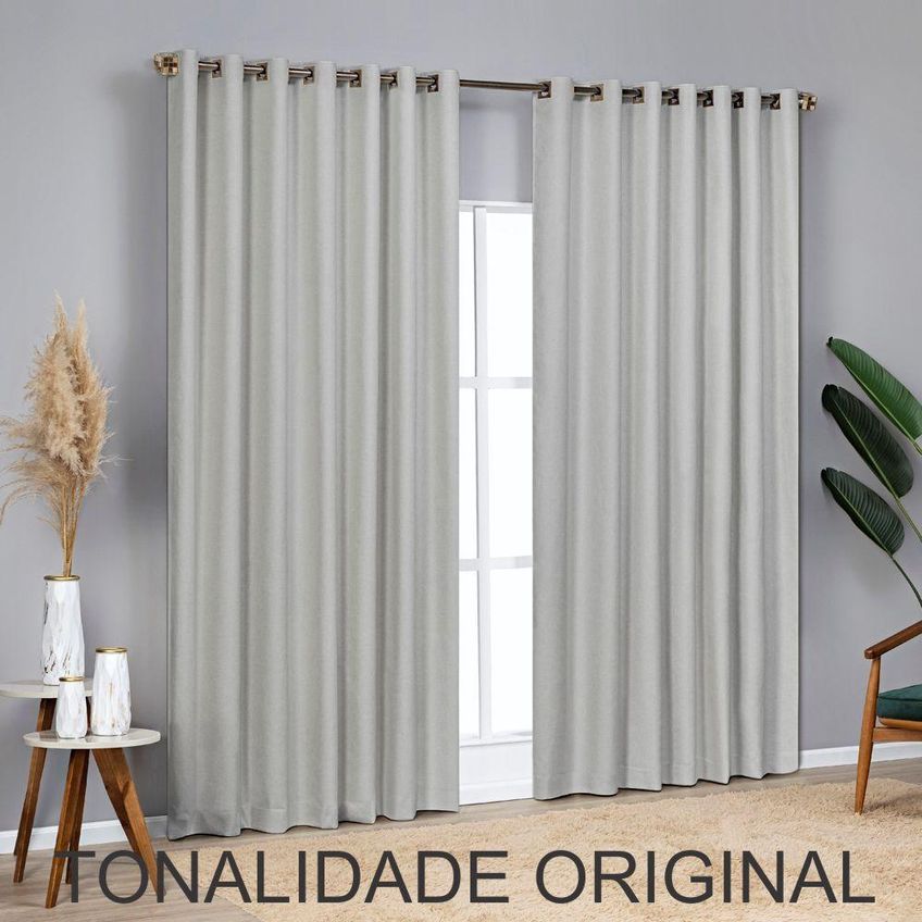 Cortina Blackout Linho Para Varão Linha Nobre Poliéster Para Sala Cinza - imagem 2