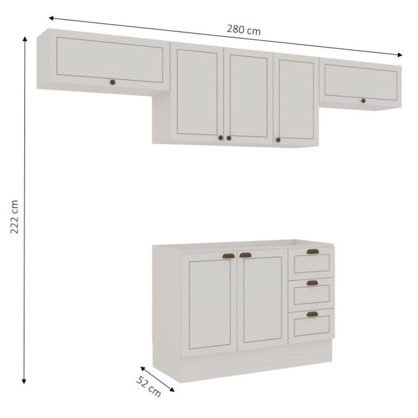 Cozinha Completa Americana 7 Portas 3 Gavetas MDF 280cm Branco Genialflex Móveis - imagem 3