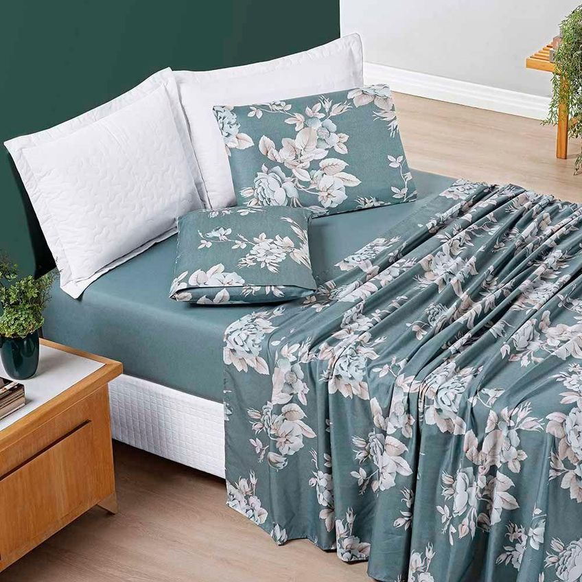 Jogo De Cama Michigan Casal 4 Peças Micropercal 200 Fios Branco Casa Show Enxovais - imagem 3